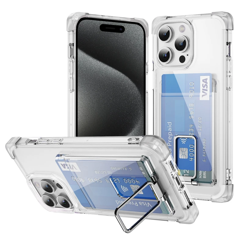 Transparent Clear Magnet Card Holder Magnetic Wallet Stand For Magsaf iphone 12 13 14 15 With Invisible Ring Holder Stand