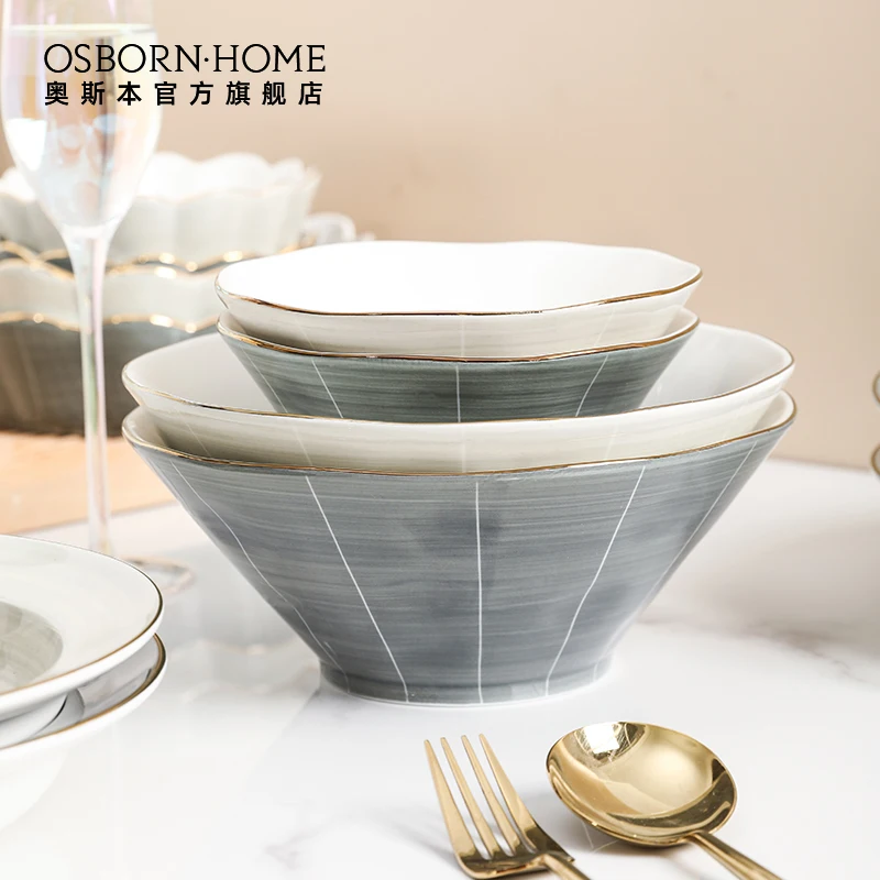 OSBORN Ceramic Dinnerware Rice Bowl Japan Retro Japanese Style Ramen Soup Bowl Home Large Bowls Single Underglaze Ta