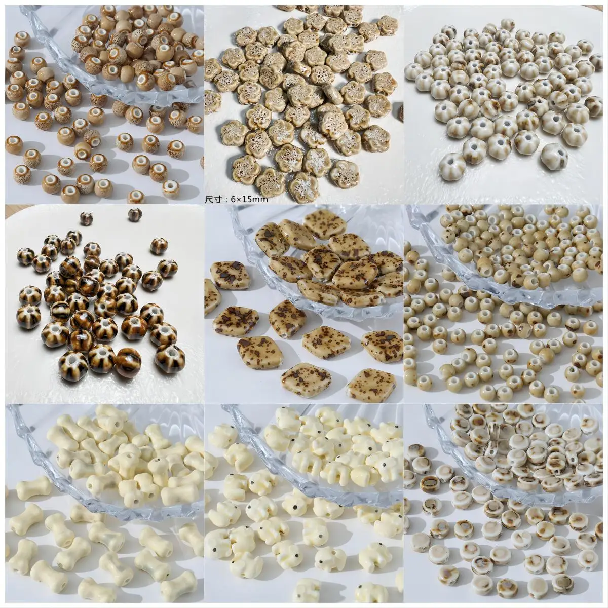 Hot Sale Autumn Winter Colored 3D Ceramic Beads DIY Handmade Retro Style Accessories Loose Beads Necklace Perforated Dyed Beads
