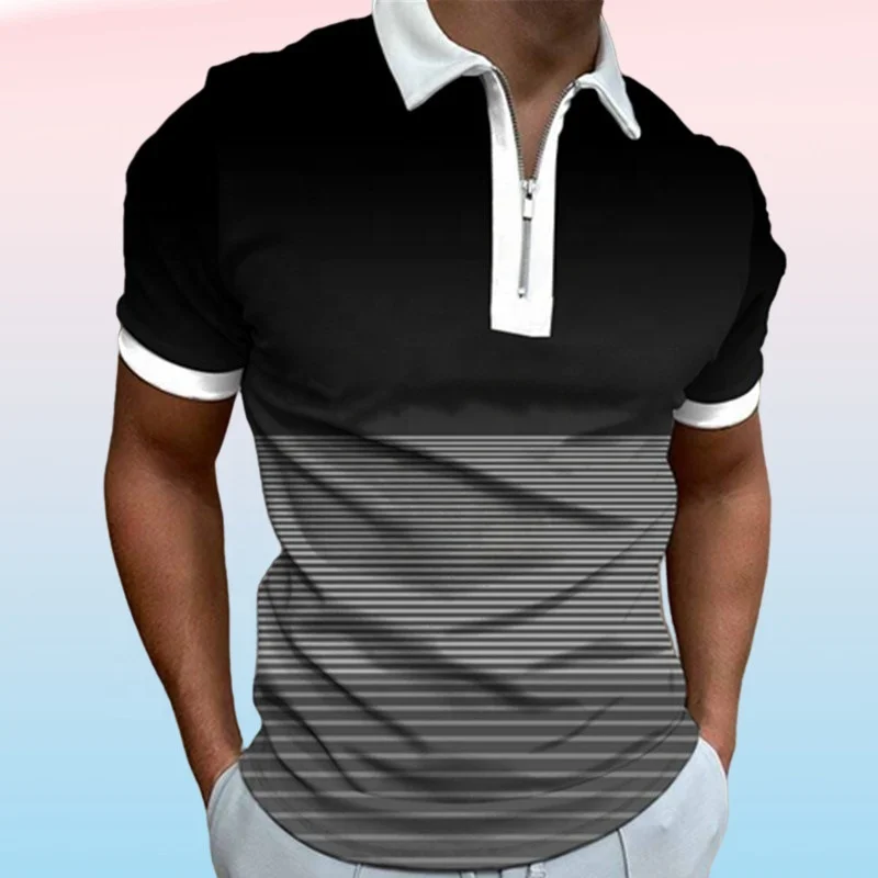 wholesale 3D printed T-shirt lapel zip polo Quick dry and breathable mens clothing polo shirts