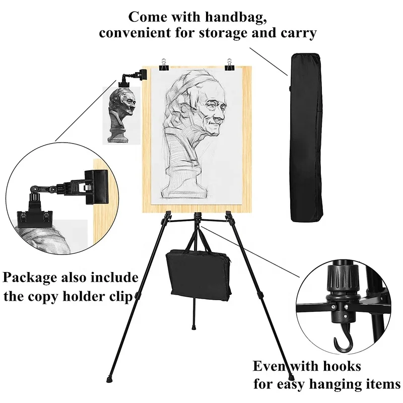 Easel Ferroalloy Tripod for Painting  Adjustable Sturdy Studio Easel Small with Black Carry Bag