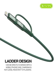 BAVIN CB189 1.5mm Thickness Copper Core Braided Line Fast PD Type C Charger Cable Lightnings Usb C Data Line 3A