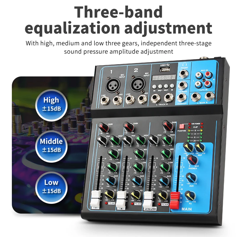 J.I.Y F04 Professional 4-channel Mixer Microphone Mobile Phone Live Broadcast Computer Recording