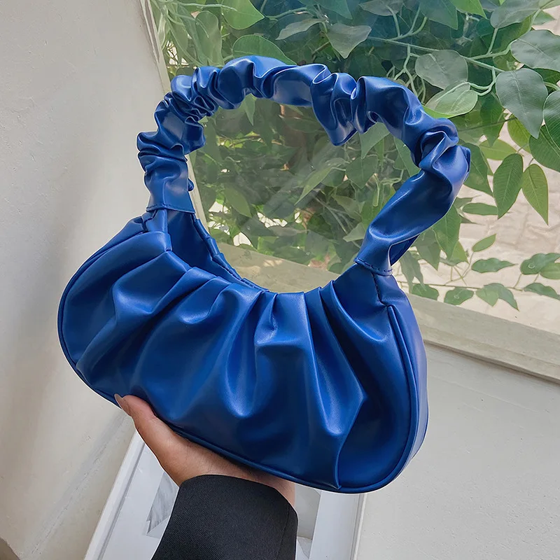 Однотонная плиссированная сумка в форме облака, простая женская сумка для подмышек, милая сумка через плечо