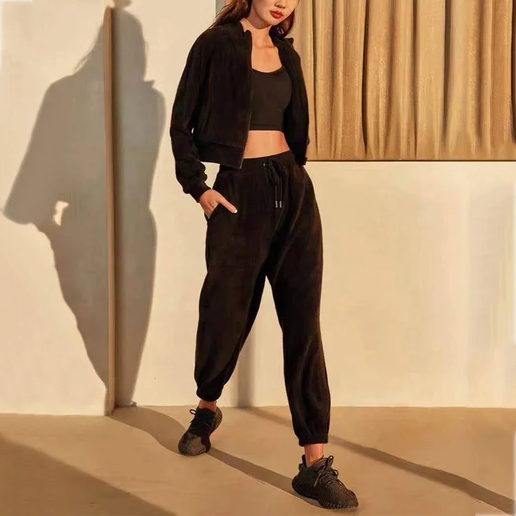 Women Sports Tracksuit Zipper Sweatshirt And Pants 2 Pieces Set Fashion Winter Female Pullover Crop Top Trousers