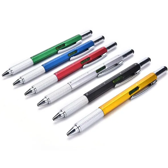 Pen Tool Pen 6 in 1 Multitool Tech Tool Pen with Ruler, Levelgauge, Ballpoint Pen and Pen Refills