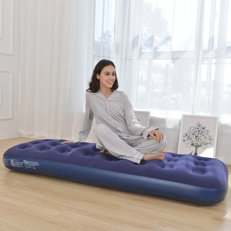 C02  PVC Portable Blue Flocked King Size 203*183 Inflatable Mattress air bed For Outdoor Tent Camping Hiking Home Unique Air Bed