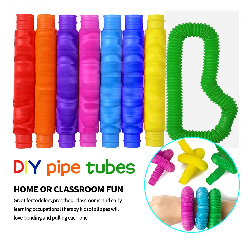 Unisex Plastic Pop Tubes Fidget Toy Sensory Fidget Tube for Kids 2-4 Years Classroom Fidget Toy for Autism Popping Sensation