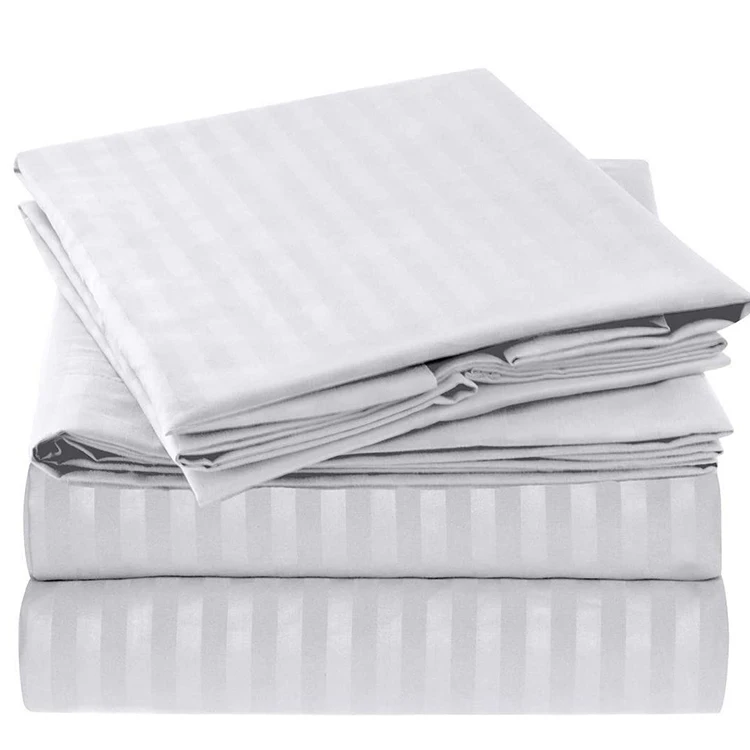 Hotel Bed Linen poly cotton Bed sheet Luxury White King Bedding Set 100 Cotton Plain Cover Striped Bed Sheet Set