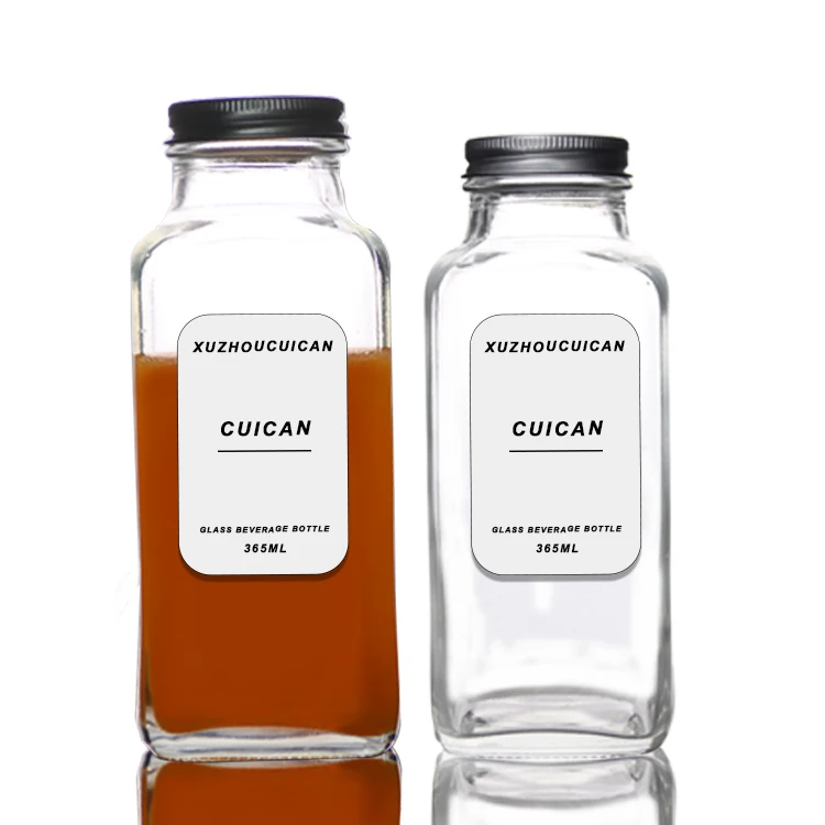 hot sale 250ml 350ml 500ml square top grade beverage coffee milk bottle empty glass bottle with lid