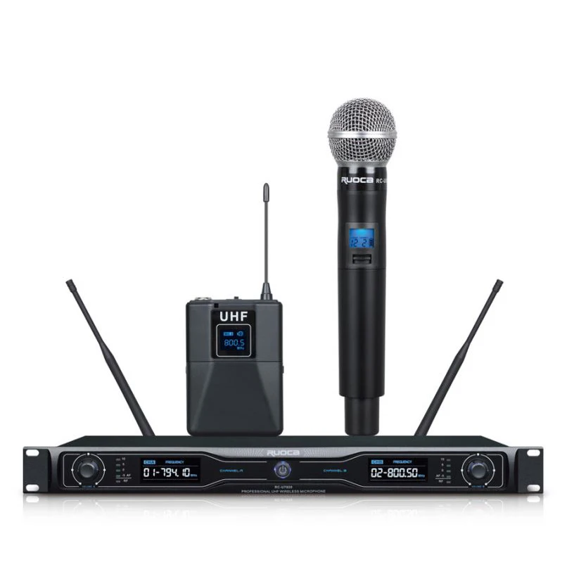 Hot Sale Professional 2-Channels UHF True Diversity Wireless Microphone System