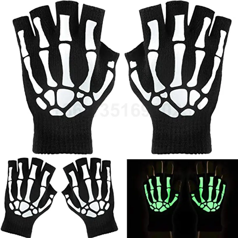 Fluorescence Acrylic Fingerless Gloves Winter Half Finger Epoptic Mittens