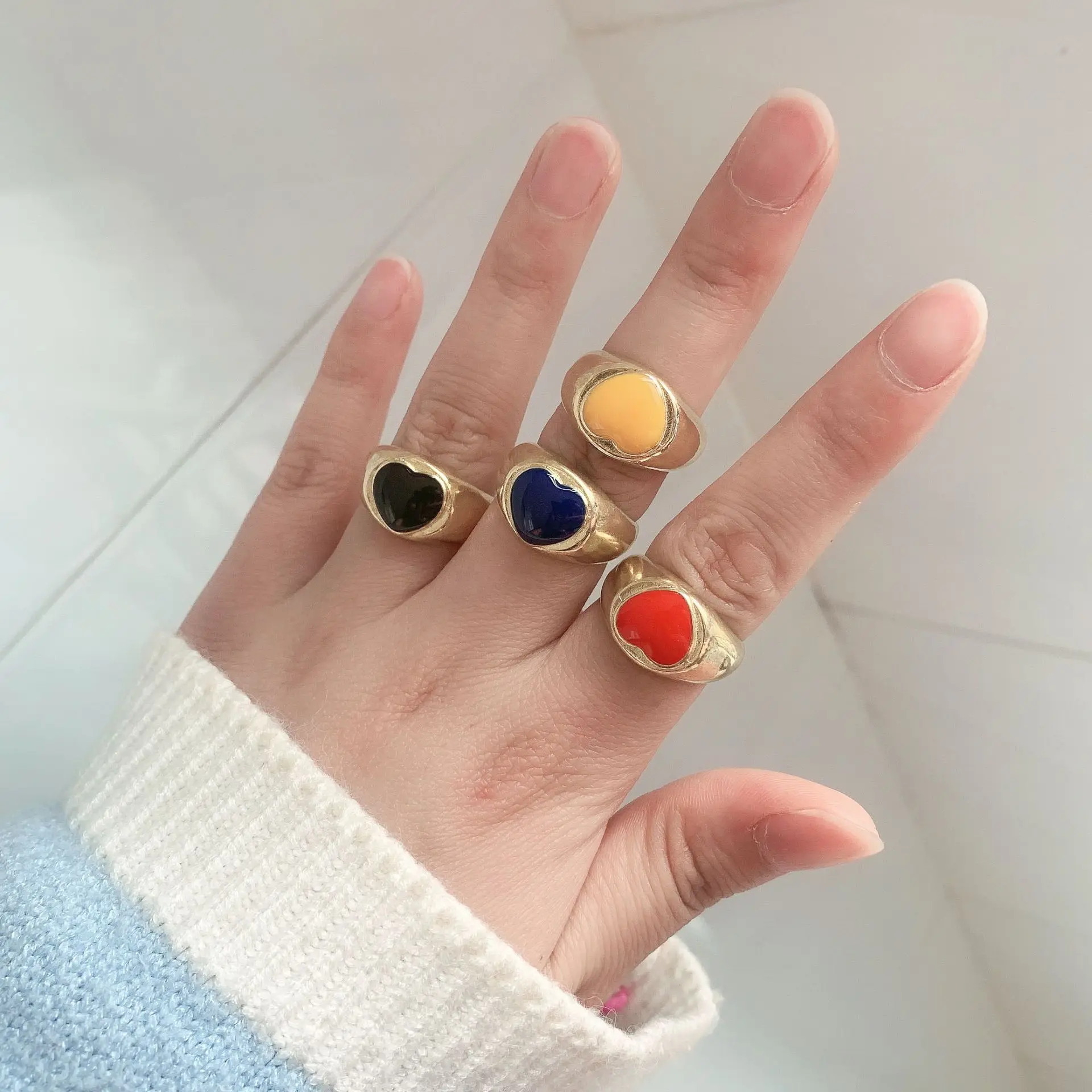 
MuXi ins net red alloy spray paint color love heart-shaped geometric ring female couple open ring jewelry ring 