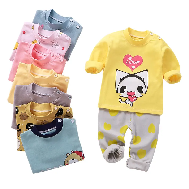 
baby cartoon winter sleepwear 100% cotton children character pajama set long johns 