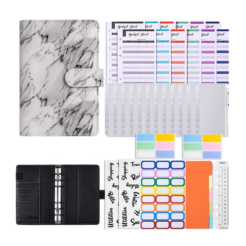 Оптовая продажа, индивидуальная Обложка из искусственной кожи A6, 6 колец, блокнот, планировщик, студенческий дневник, органайзер, бюджетная Обложка с наличными конвертами