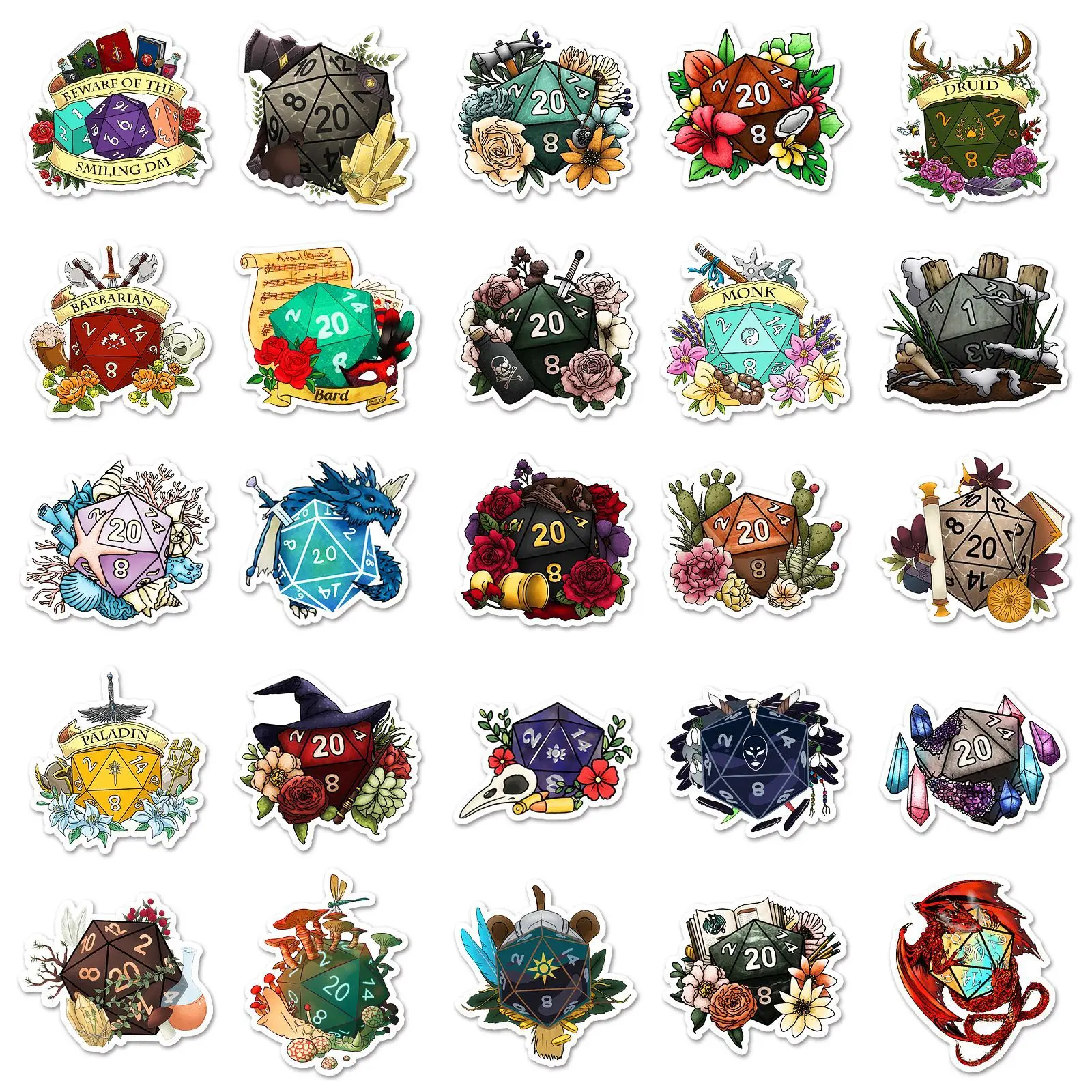 50PCS Trendy Dungeons and Dragons aesthetic cartoon dice sticker
