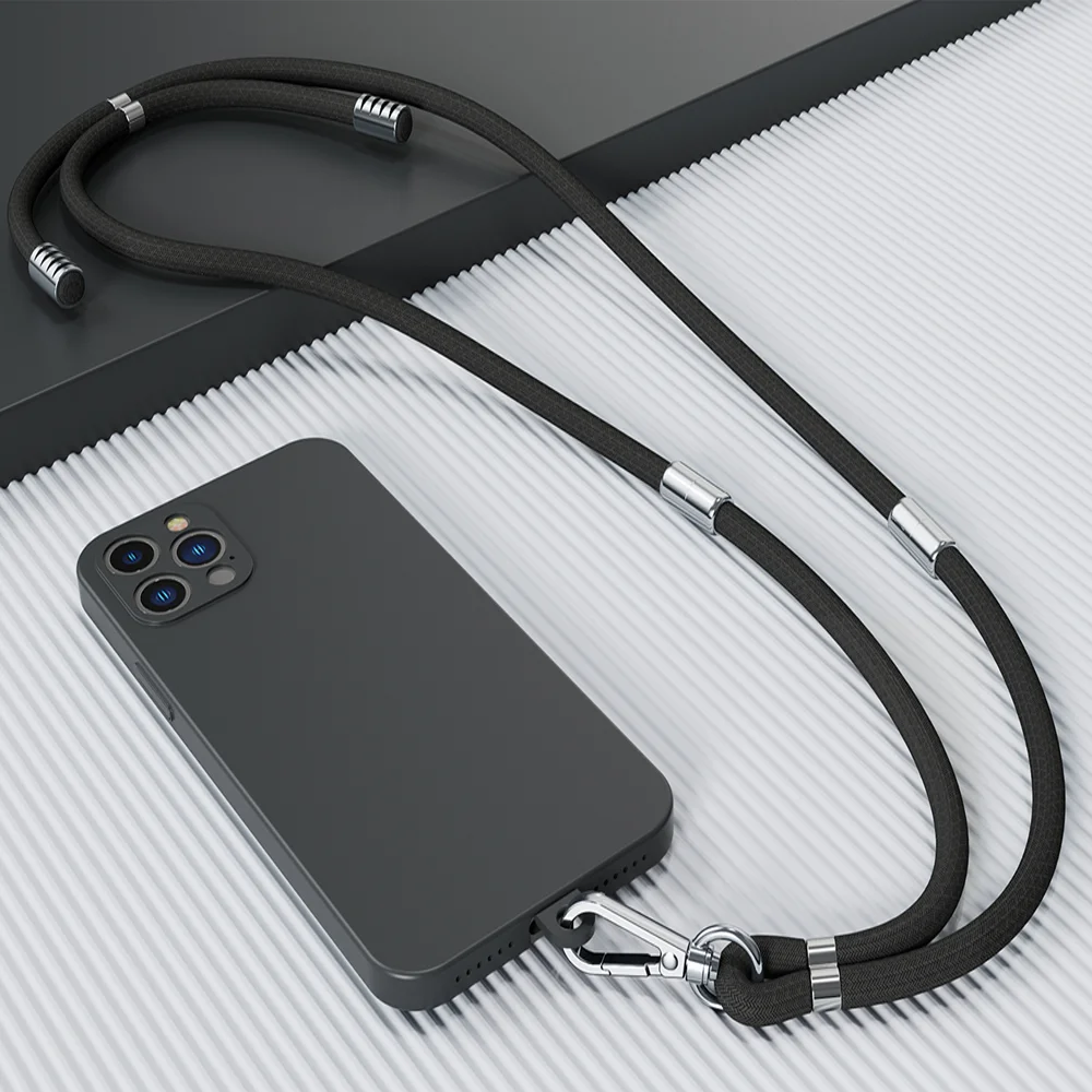 Upgrade separable short wrist strap long neck lanyard universal mobile phone lanyard nylon cross body strap with woven patch