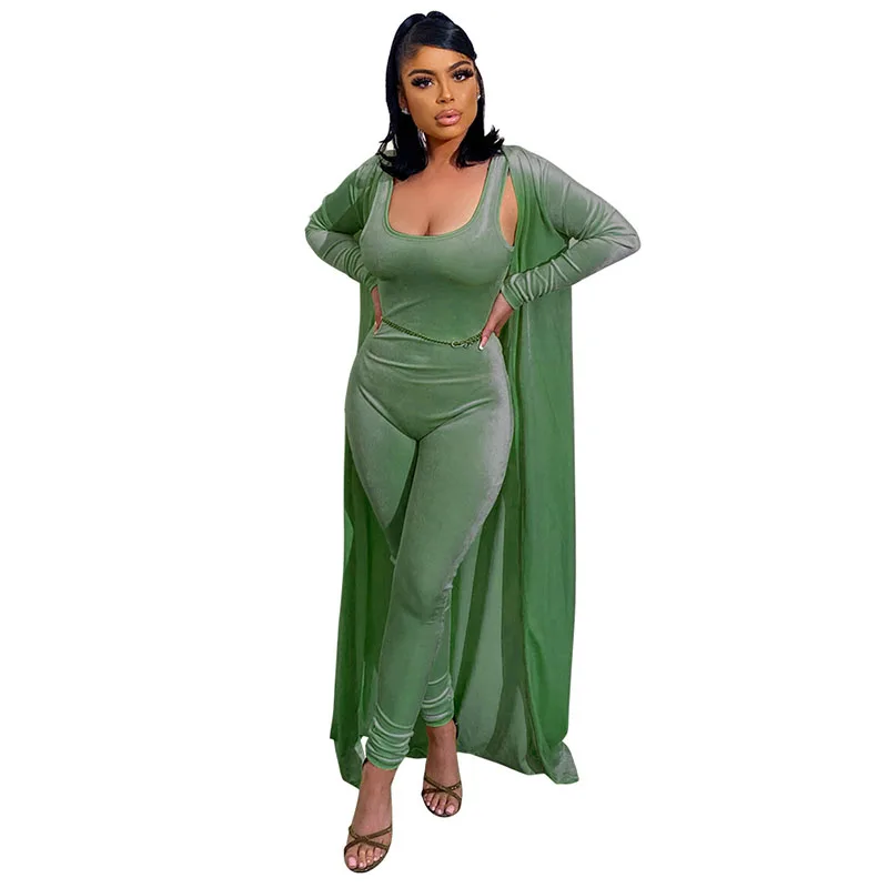 Elegant Velvet Two Piece Jumpsuit Set Long Sleeve Cardigan Strapless Romper Autumn Outdoor Suit