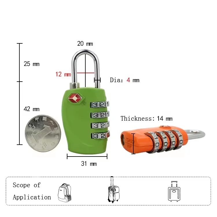 hot sale TSA Accepted High Quality Zinc Alloy Travel Luggage Bag Use Resettable 4 Digits Tsa Combination Lock