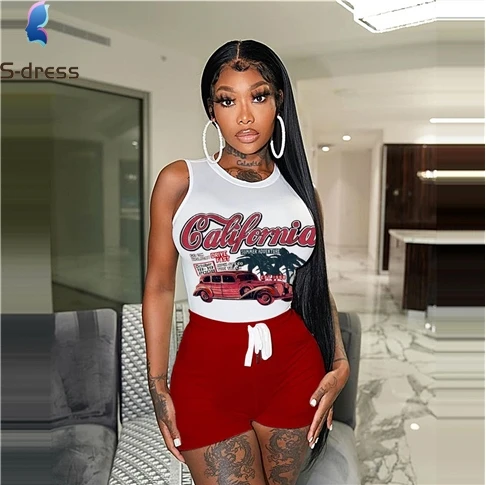 2022 New Arrivals Fashion Print Jogger Sets Crop Top Outfits Women Clothing Two Piece Short Set