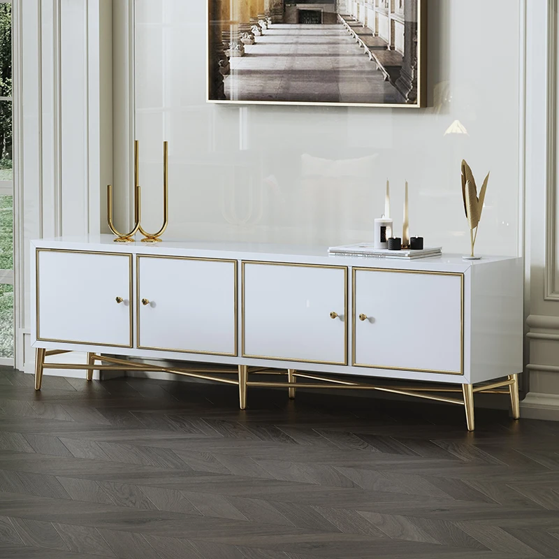 Light Luxury Modern Designs White Glass Meuble TV Stands TV Cabinet Console Table Living Room Cabinets Hotel Bedroom Furniture