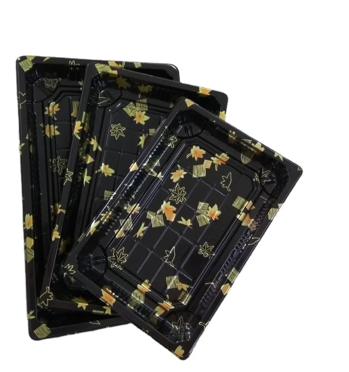 2021 Good quality Sushi packaging box gold leaves design plastic sushi container