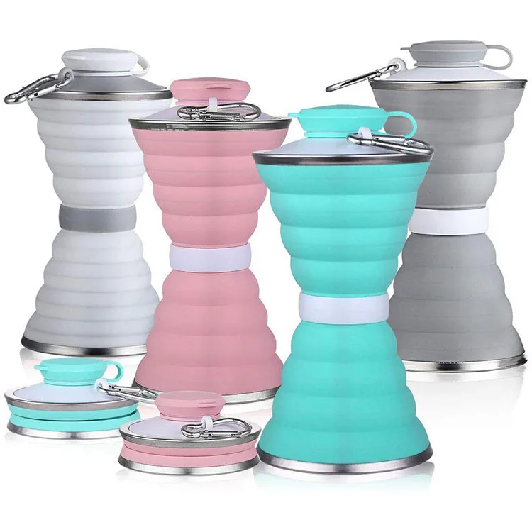 Private Label Foldable Product Motivational Reusable Water Bottles BPA Free Silicone Water Container