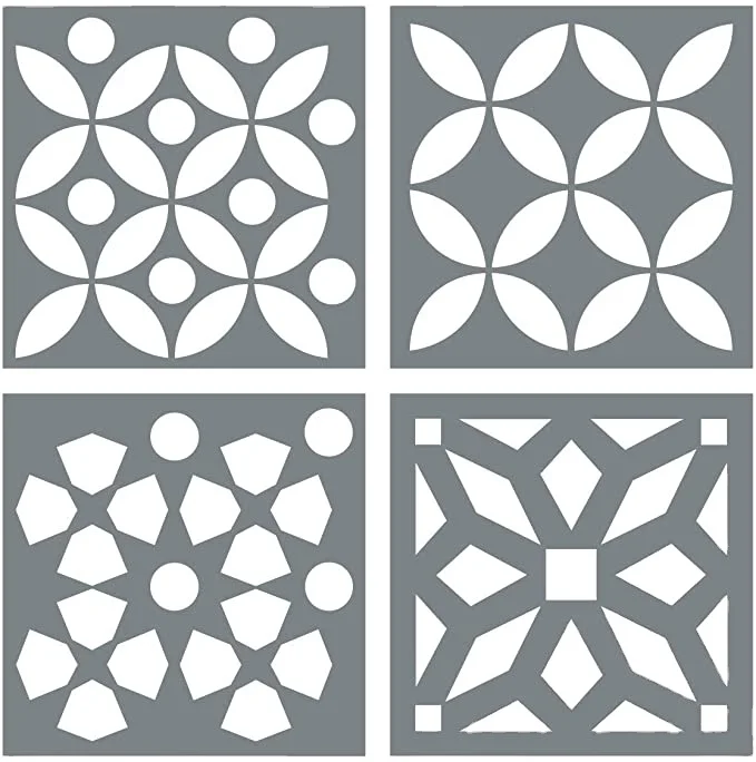 Moroccan Tile Stencil Set - Pack of Four 6x6  Designs for Painting Wall, Floor, Fabric or Wood stencils