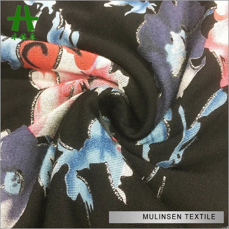 Mulinsen Textile Rayon Spandex Discharge Viscose Print Fabric with Hot Stamping
