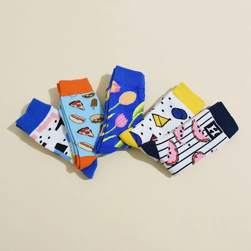 Custom Colorful Cotton Fruit Anime Cartoon 100% Cotton Cozy Crew Women Men Funny Fashion Socks