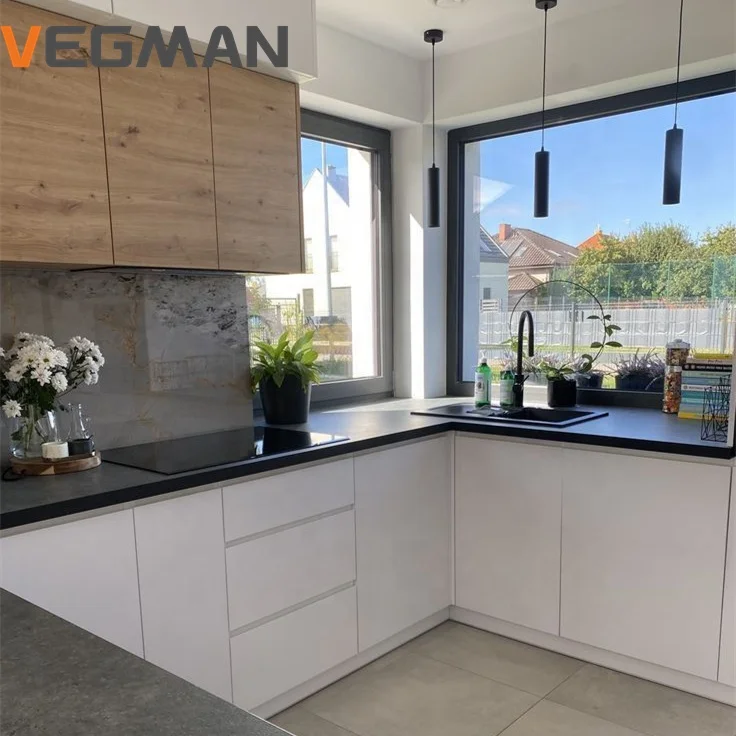 3D CAD Design China Made Ready To Assemble Modular Kitchen Cabinet Furniture Modern Black Kitchen Cabinets Wooden