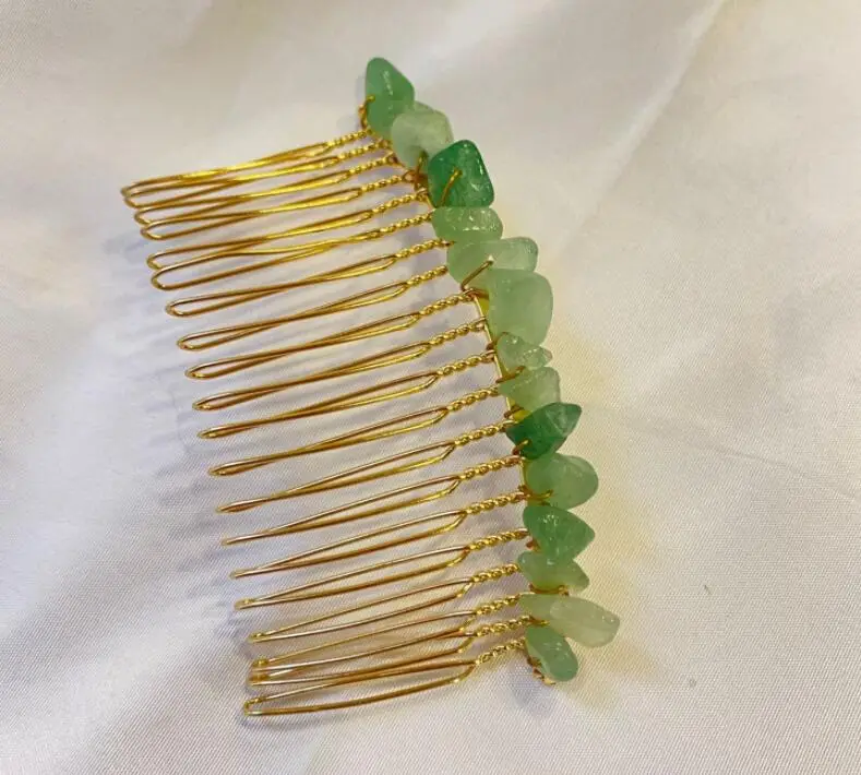 Natural Stone Hair Comb Colorful Healing Crystal Gravel Stone Hair Comb for Women Girls