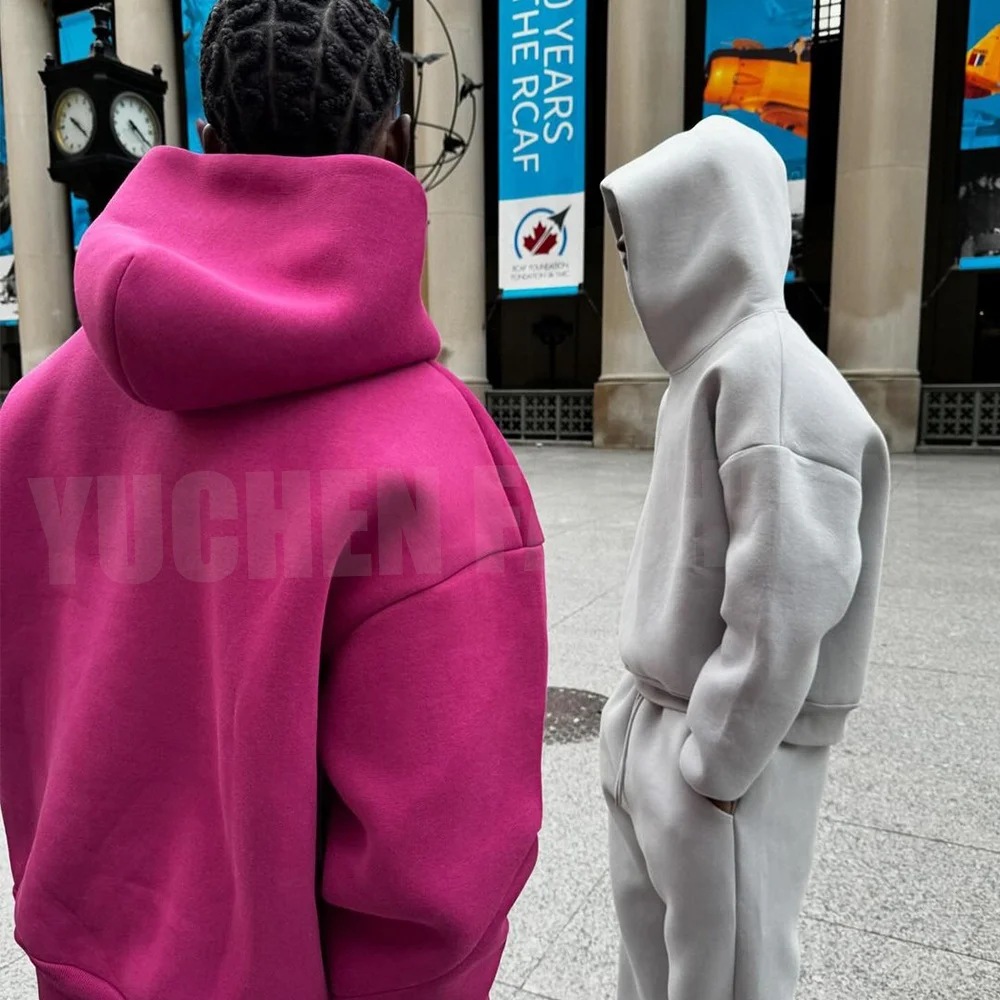 Custom logo streetwear 450g fleece cotton Sweatsuit Flared Sweatpants And Hoodie Set vintage Jogger suit plain Tracksuits