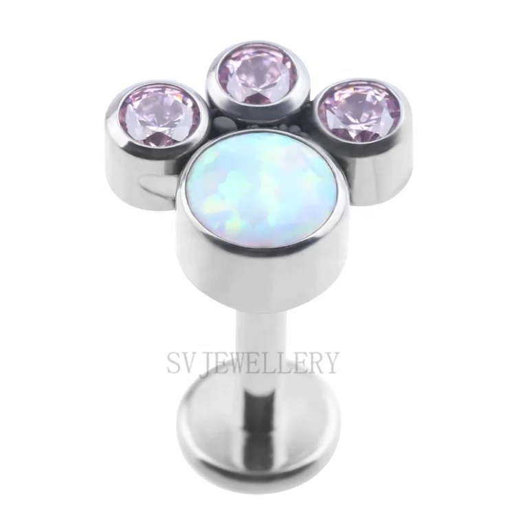 Wholesale ASTM F136 Titanium Welding Design Zircon Bezel Setting Labret Lip Piercing Ear Cartilage Tragus