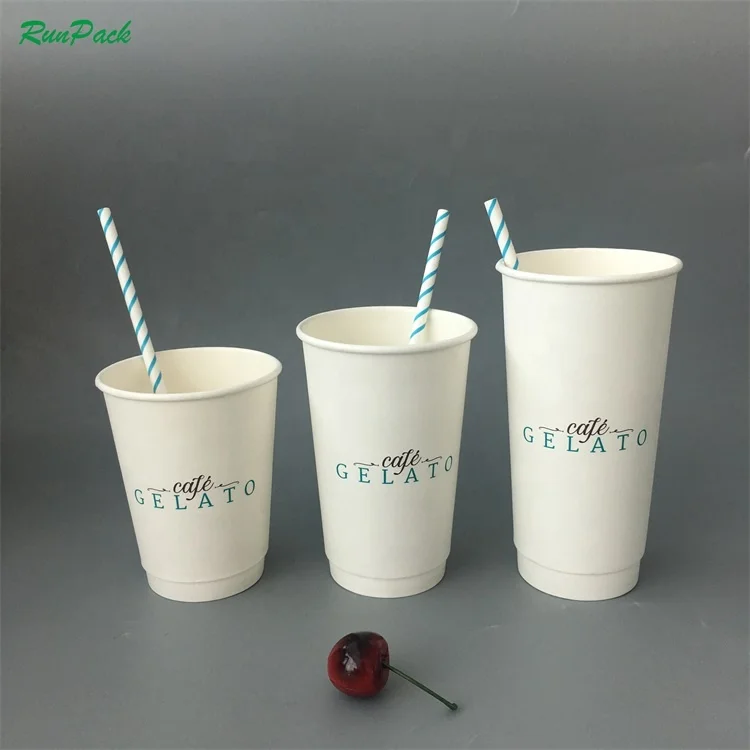 Custom Cold Drink Cups Disposable Take Away Set Holder Double Wall Reusable Coffee Paper Cup