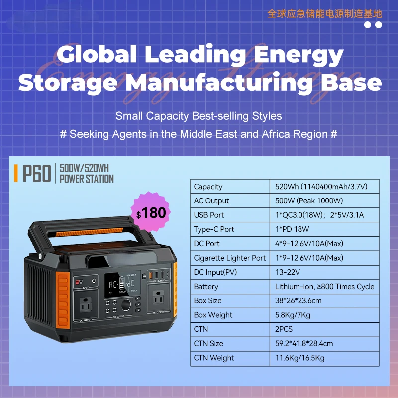 500W Solar Generator with Lithium Emergency Battery Portable Power Station with USB DC & AC Europe Plug for Cars-Stock Available