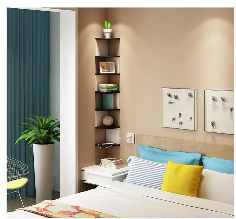 Modern Corner Book Shelf  5 layer Wooden Wall Bookcase Decorative Storage Shelf Rack