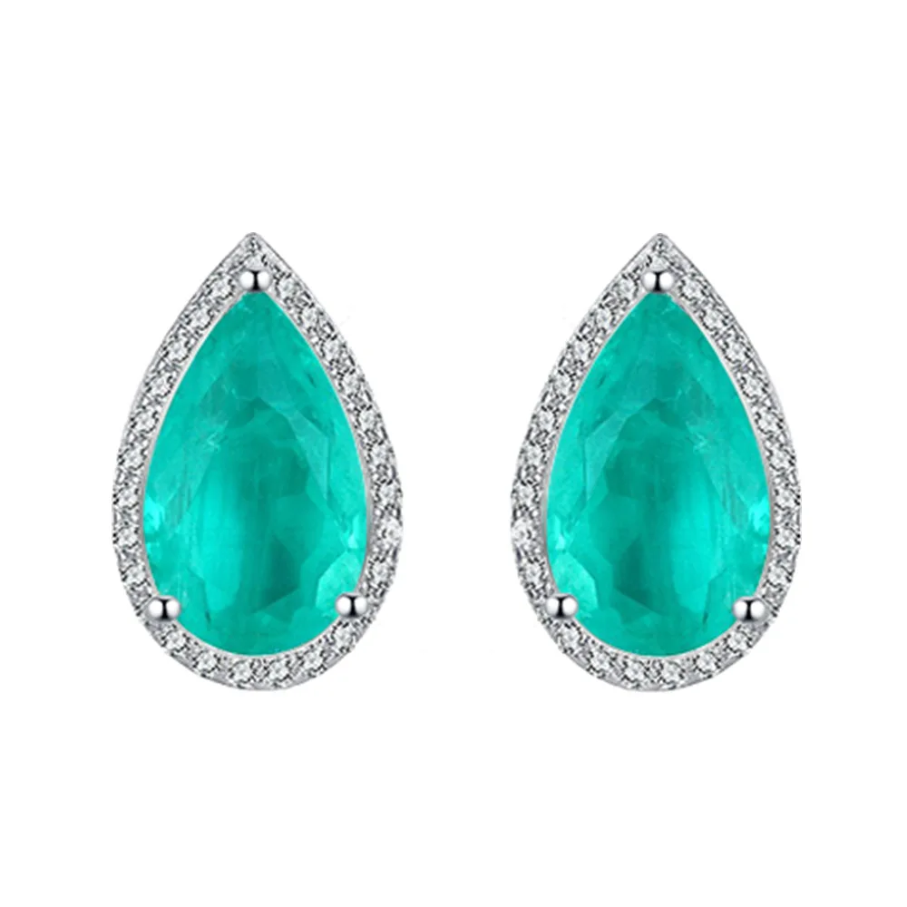 Sterling Silver 925 6x9mm Drop of Water Shape Emerald Green Earrings for Women Dance Party Jewelry