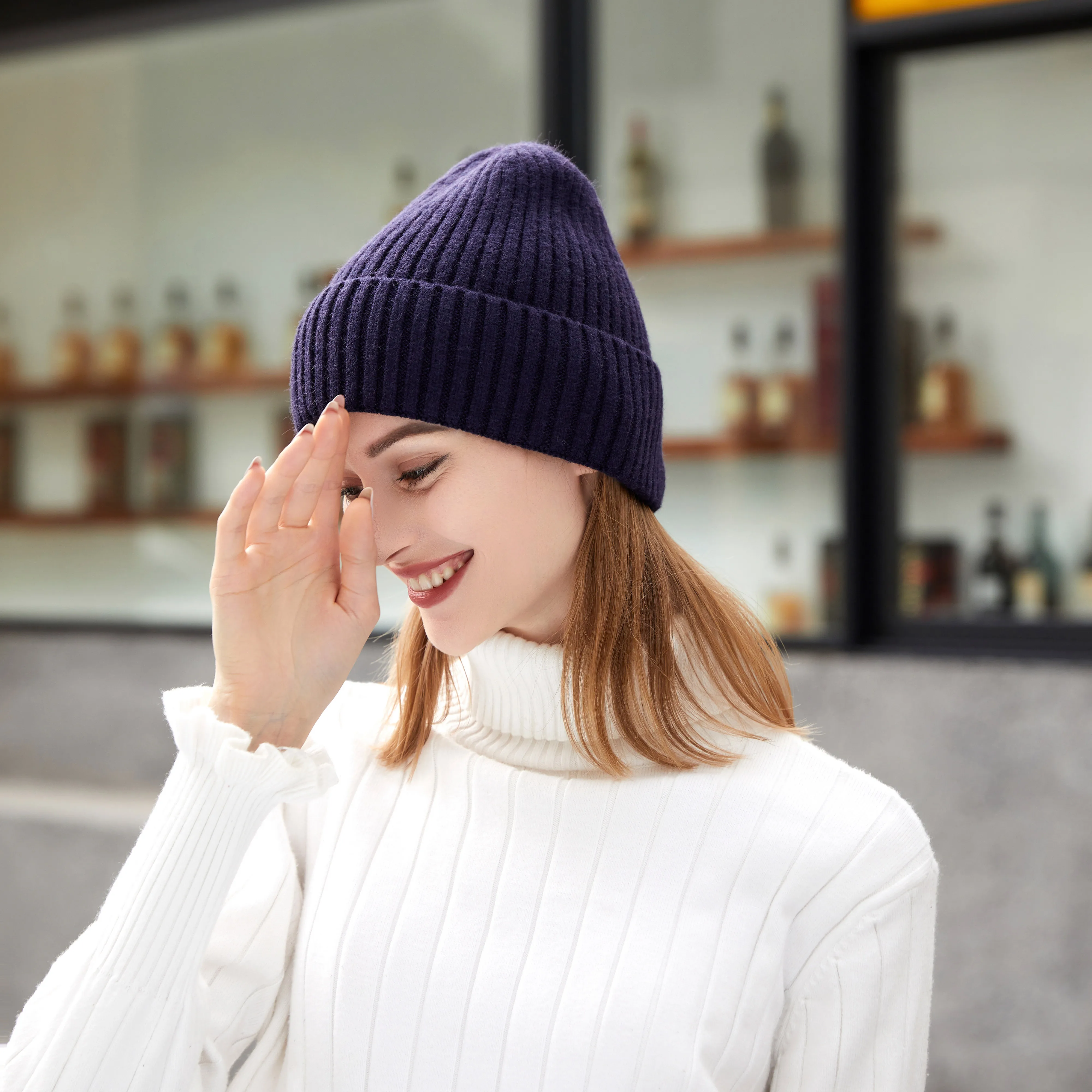 AI-MICH Custom Logo High Quality Unisex Winter Cap Pullover Protection Warm Hat Skull Knitted Sports Ski Beanie Promotional Caps