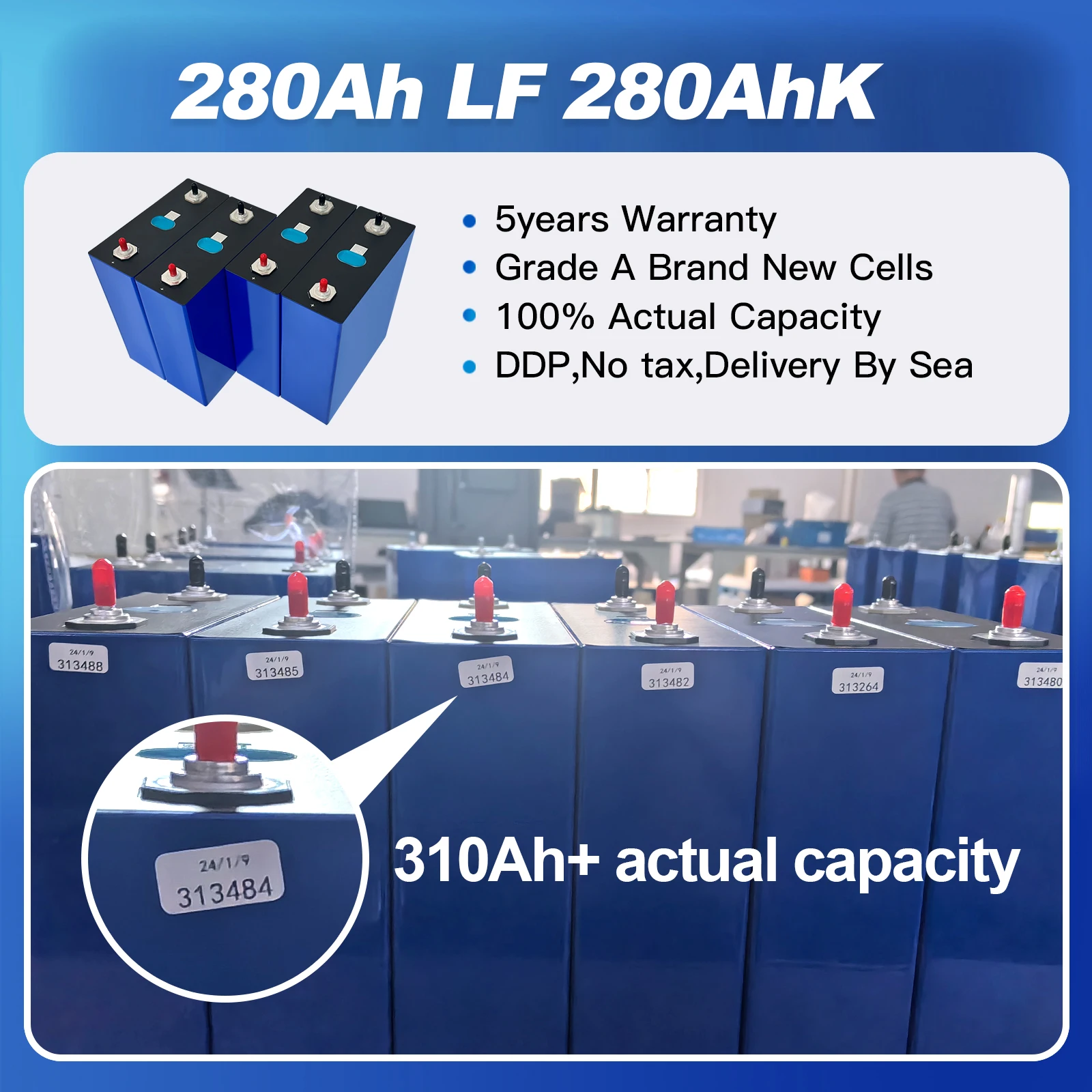Prismatic lithium ion 280ah battery rechargeable li-ion battery 3.2v 300ah lifepo4 akku for solar Energy Storage Battery