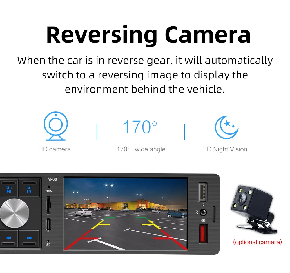 1DIN MP5 Car Stereo Radio with 4.1 Inch IPS Digital Display Touchscreen Bluetooth Player  Multimedia Car Radio with CarPlay