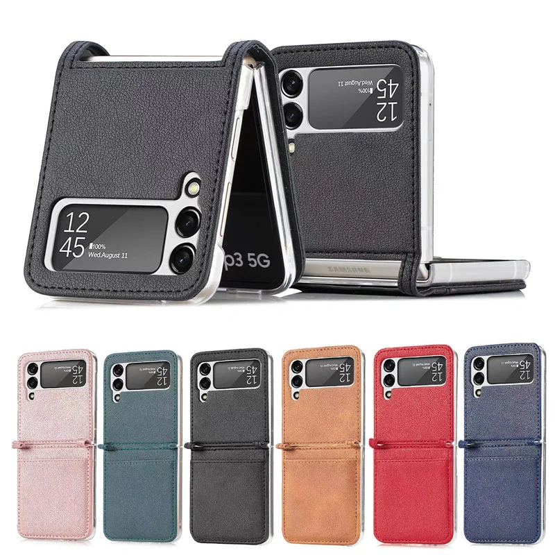 PU Leather Phone Case with Card Holder for Samsung galaxy z Flip 3 leather case pu ultra thin slim