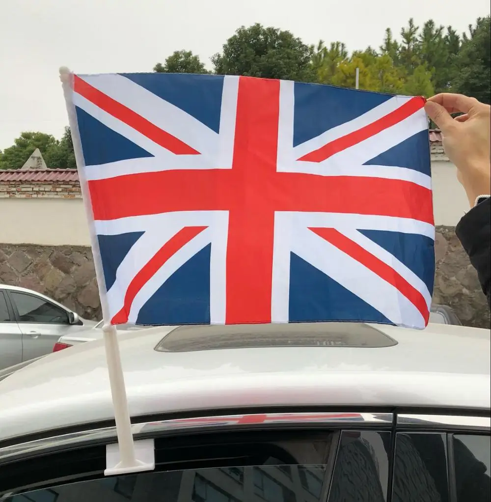 High Quality Wholesale 12x18in Country Logo Custom Print Car Window Flag Clip Flag Sublimation Car Flags with Plastic Pole