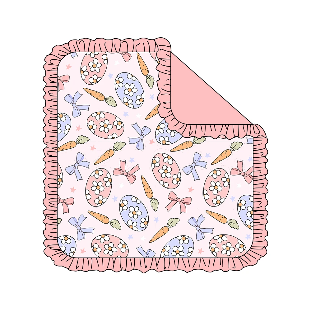 High Quality Blanket Customized Pattern Heart Printed Style Double Layers Bamboo Fiber Fabric Soft Blanket With Flower Lace
