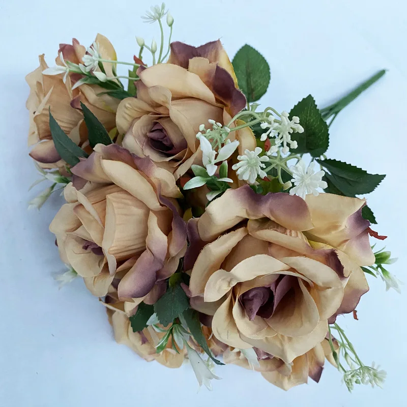 High Quality Real Touch Artificial Flower 7 heads Silk Rose Bunch Faux Flower Big Rose for indoor Decoration