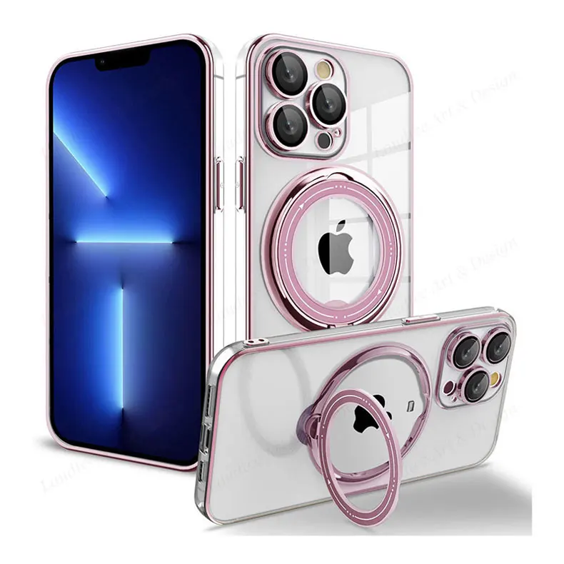 Laudtec SJK090 Multicolor Cases Wireless Charger Clear Tpu Ring Holder Phone Case For Iphone 15 14 13 12 11 10 8 7 Plus Pro Max