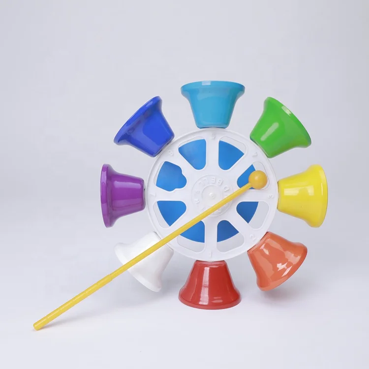 Innovative products for sell school teaching aids colorful percussion toys 8 notes brass hand bells