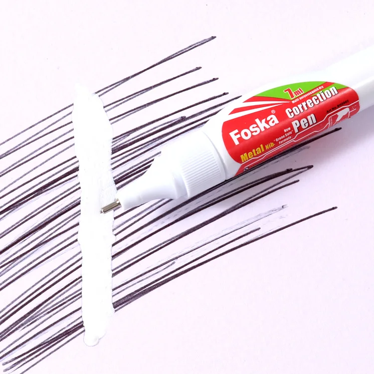 Foska High Quality nice price quick dry office school supplies Liquid Correction with Pen Shape Fluid Corrector for Student