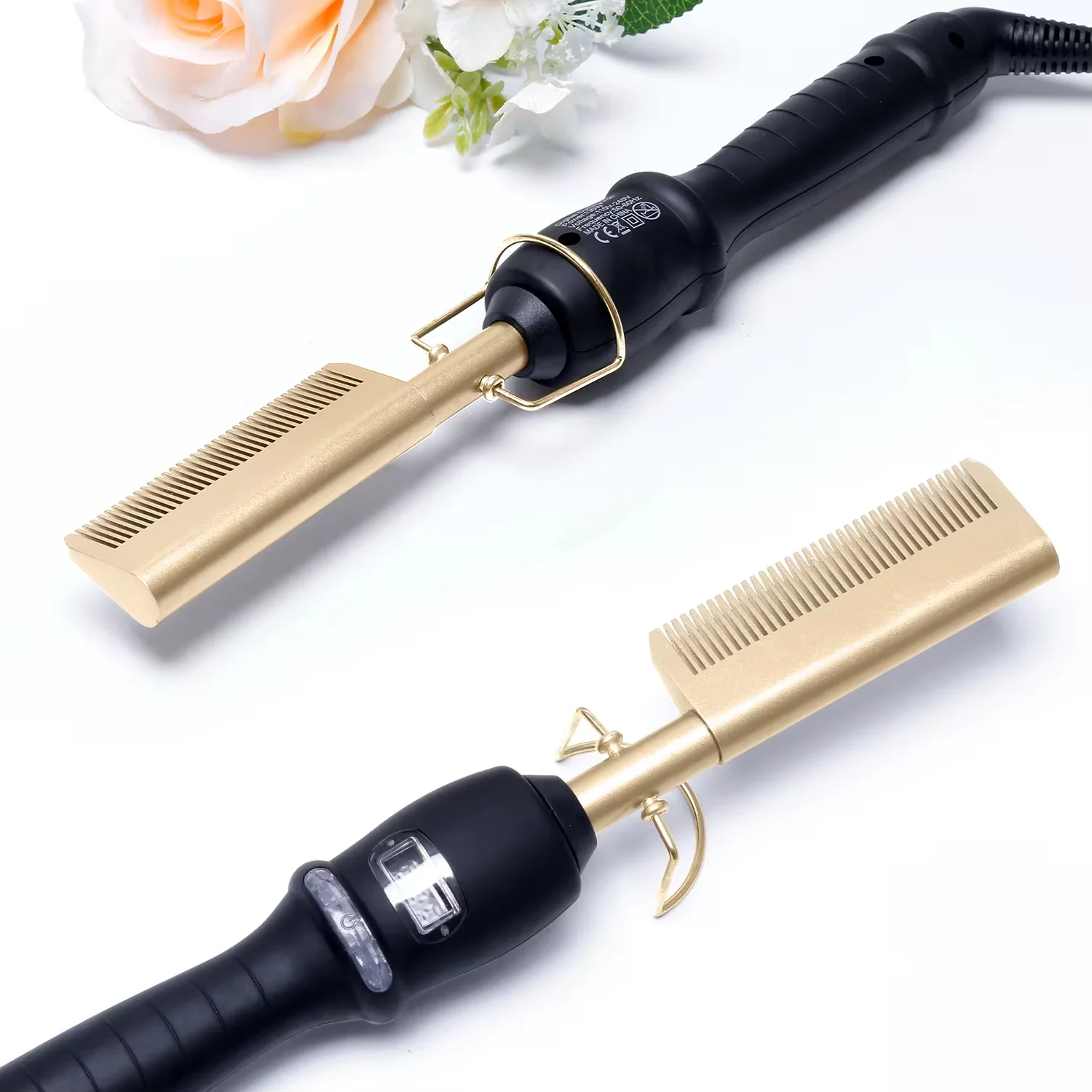 New 3 in 1 Professional Electric Hot Comb Hair Straightener With LED Display Heat Pressing Combs Rhinestone Ceramic Ltd.