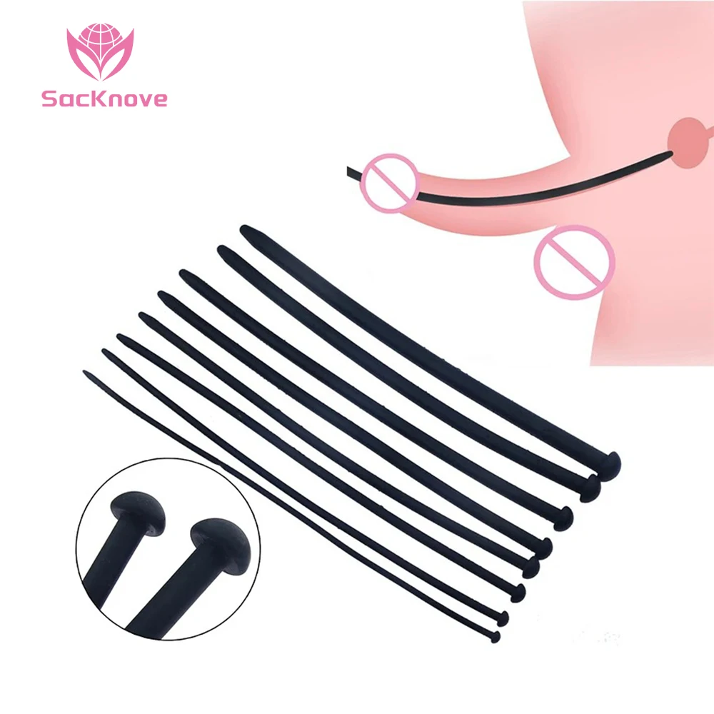 SacKnove Men Sex Tool 8 Sizes Silicone Horse Eye Stick Stretching Dilator Catheter Penis Plug Masturbation Stimulation Urethral